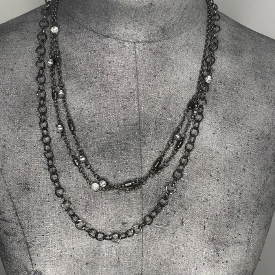 Grueso collar de eslabones de cadena gris bruñido gunmetal multi hebra moderno de moda Foto 1 de 4