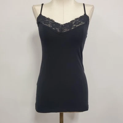 Cami Vintage Antiguo Azul Marino Para Mujer Y2K Encaje Talla XS Negro Preppy 90S Coqueta Foto 1 de 4