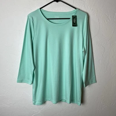 LL Bean 3/4 рукав Топ женщин большой Pima хлопок пляж стекла зеленый 500312 новый с Ярлыками - Изображение 1 из 4