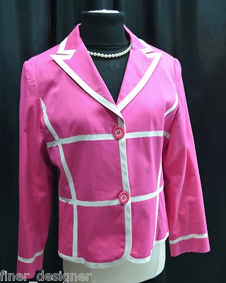 CHAQUETA BLAZER Giancarlo Ferrari De Colección Para Mujer Rosa Caliente Bloque Abrigo 2 Botones Talla 12P Foto 1 de 4