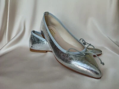 Scarpe argento effetto serpente vipera basse ballerine vera pelle Italia - Immagine 1 di 4