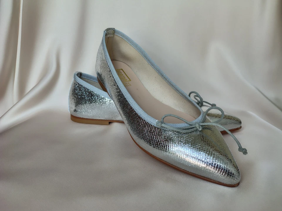 Scarpe argento effetto serpente vipera basse ballerine vera pelle Italia - Immagine 1 di 4