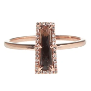 14Kt Rose Gold and Baguette Smokey Quartz Halo Ring - Picture 1 of 1