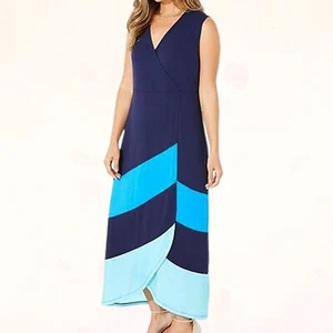 Spense Cascading Stripe Stretchy Sleeveless High-Low Fit & Flare Maxi Dress Sz S - Picture 1 of 14