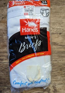 HANES Men's VTG 1997 Sealed Pack White Preshrunk Cotton Briefs (3) Sz 44 - Picture 1 of 7