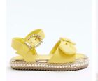 River Island Mini Girl Pearl Embellished Sand Yellow Sandals Size 8 Younger...