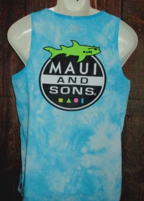 MENS MAUI AND SONS SHARK BLUE TIE DYE TANK TOP T-SHIRT SIZE L - Image 1 of 2