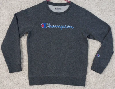 Свитер Champion молодежный размер большой L серый синий пуловер с длинным рукавом вышитый - Изображение 1 из 4