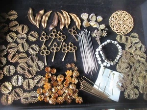 New old Stock Vintage Miriam Haskell Brass Findings Glass Flowers Pin Stems - Picture 1 of 14