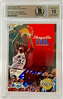 1992/93 Shaquille O'Neal Signed Skybox Rookie RC #382 Beckett Witnessed Grade 10 - Image 1 of 2
