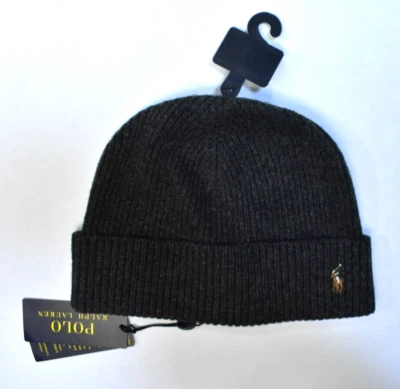 Polo Ralph Lauren Signature Cuff Hat Charcoal Gray Pony Winter Beanie Adult OS - Image 1 of 4