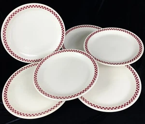 Vintage 1990s Homer Laughlin 7 Lg Dinner Plates 10.5 in Maroon Checkers Made USA - Picture 1 of 7
