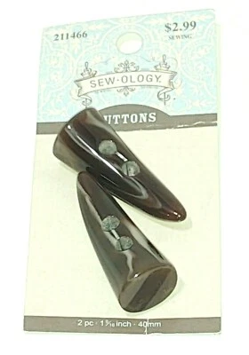 9/16" Tortoise shell style horn-shaped buttons Sew-ology  2 on one card New - Image 1 of 4