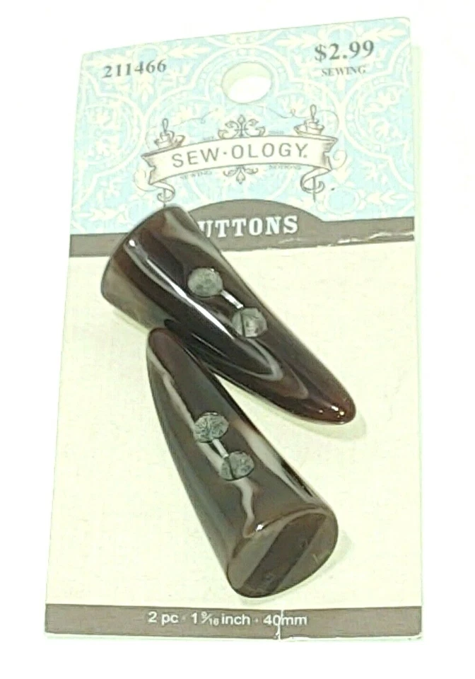 9/16" Tortoise shell style horn-shaped buttons Sew-ology  2 on one card New - Image 1 of 4