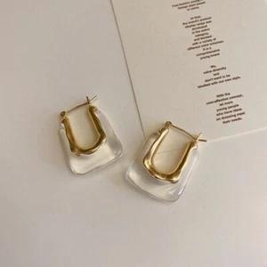 Transparent Resin Hoop Earring Geometric Irregular Metal Acrylic Fashion Jewelry - Picture 1 of 23