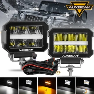 AUXBEAM 2x 4.5" 120W LED Driving Light Bar Offroad 4x4 SUV UTV Truck White&Amber - Picture 1 of 8
