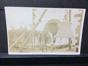 POSTCARD RP UNKNOWN CHURCH, BELLS BEING REPAIRED/BLESSED? VERY OLD PHOTOGRAPH - Picture 1 of 2