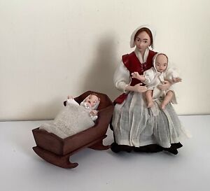 1/12th Dolls house Hand made Tudor Crib with swaddled Baby by Rycote Miniatures