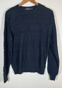 Polo Ralph Lauren navy blue cable linen cotton crewneck sweater sz L preppy - Picture 1 of 9