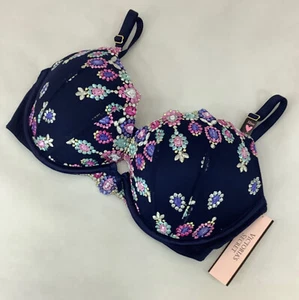 Victoria's Secret Dream Angels Bejewelled Blue Embroidery Push Up Bra 32DD BNWT - Picture 1 of 7