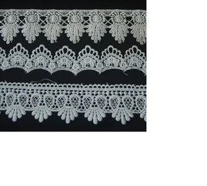 1-4m Spitze feines Polyester Spitzenband Lace  Ätzspitze weiß ivory  - Bild 1 von 7