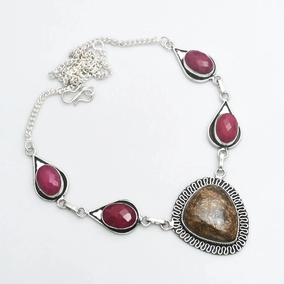 Ожерелье ручной работы с имитацией рубина бронзита ювелирные изделия подарок 29 грамм AN 14518 - Изображение 1 из 1
