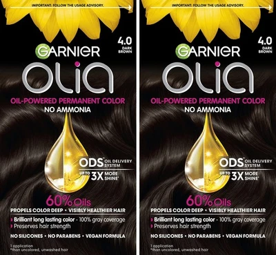 Garnier Olia: 4.0 - темно-коричневый (постоянный цвет волос краситель) стойкий, 2PK, NIB - Изображение 1 из 4