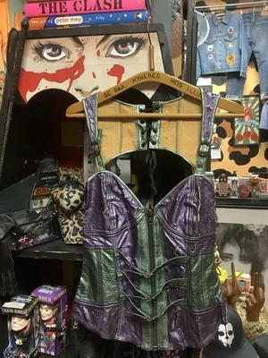 XL Vintage Lip Service Púrpura Verde Cyberpunk Militar Corsé Steampunk Gótico Foto 1 de 4