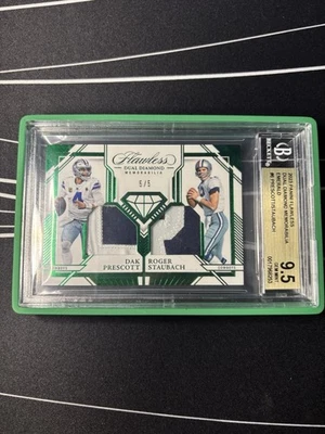 Parche doble de recuerdos #/5 Panini Flawless Dak Prescott Roger Staubach 2023  Foto 1 de 3