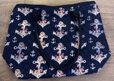 "Bolso Cartera N.GIL Anclas Blanco con Flores Rosa Azul Marino 16x10x5"" NGIL Leer Look Usado en Excelente Condición" Foto 1 de 4