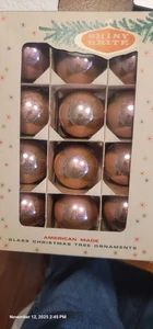 Vtg Shiny Brite 1 3/4" Mini Glass Christmas Ornaments Box 12 Balls 134 Cerise - Picture 1 of 5