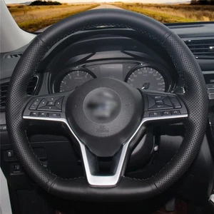 Cubierta de volante de coche de cuero artificial negro para Nissan X-Trail 2017-2019 - Imagen 1 de 12