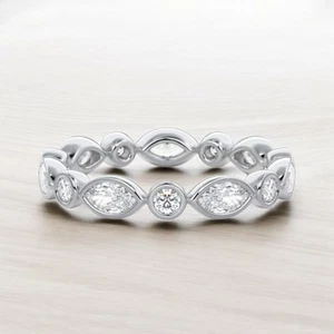 Marquise Cut Diamond Band 1 Carat 14k White Gold Certified Lab Grown Wedding - Picture 1 of 11