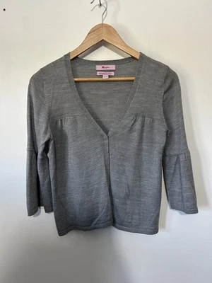 Monsoon Merino Wool Blend 3/4 Sleeve V neck Top Grey Size 10 - Image 1 of 4