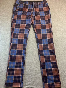 Lanzzino Pants Men W34xL34 Multicolor Tartan Plaid Stretch Straight Leg Trousers - Picture 1 of 11