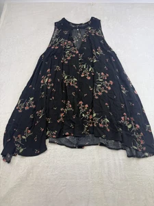 Free People Kleid Damen klein schwarz Blumen ärmellos Boho Swing Schlüsselloch Viskose - Bild 1 von 12