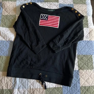 Rare Vintage Ralph Lauren American Flag Sweater Boat Neck Top Size Large - Picture 1 of 6