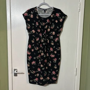 Black floral midi bodycon maternity dress - size 14 - Picture 1 of 4