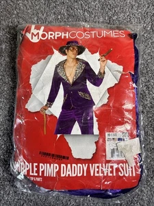 Costume uomo pappone viola papà + cappello anni 70 big daddy tuta velluto halloween - Foto 1 di 4