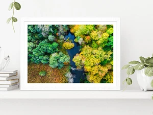 Colorful Forest & River In Autumn Glass Framed Wall Art, Ready to Hang - Imagen 1 de 6
