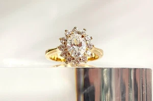 Sterling Silber vergoldet Heiligenschein Sonnenstrahl Zirkonia Edelstein Vintage Ring-Größe 7 - Bild 1 von 8