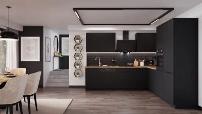 Winkelküche SIENA 280x270 cm Küchenzeile Einbauküche Eckküche Küche Schwarz matt - Bild 1 von 4