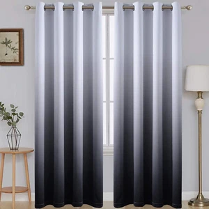 84 Inch Long Ombre Blackout Curtains Gradient White and Black Room Darkening Eye - Picture 1 of 7