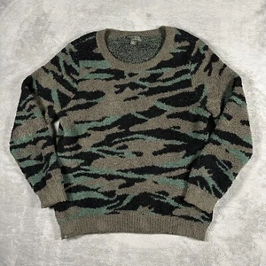 BAREFOOT DREAMS Cozychic Size LARGE Green Camo Pullover SWEATER Crew Neck Womens - Picture 1 of 16