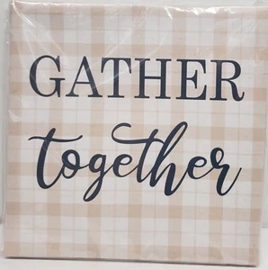 DECORATIVE CANVAS KITCHEN WALL PICTURE FRAME,8.5"x 8.5",GATHER TOGETHER ON PLAID - Picture 1 of 7