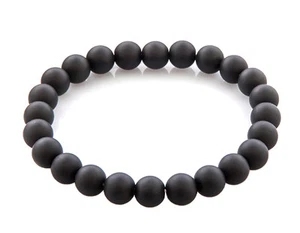 Stackable Matte Black 8mm Stone Stretch Buddha Bracelet Mens Unisex NEW - Picture 1 of 1
