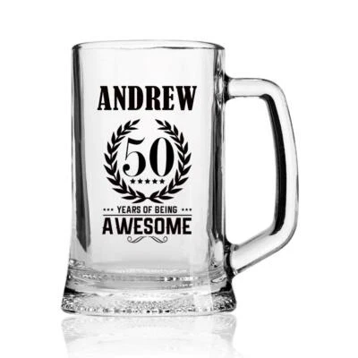 50th Birthday Gifts for Boys, Men or Him Beer Glass Tankard Awesome BG-UV-15