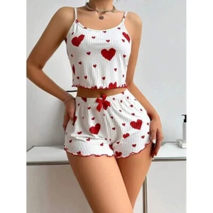 Bequemes 2-teiliges Damen Pyjama Set Nachtwäsche kurze Tanktops und Shorts Sommer - Bild 1 von 28