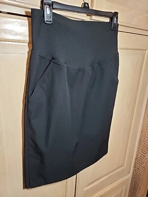 Talla Pequeña Maternidad BISOU BISOU Negro Sarga Carrera Lápiz Falda Abertura Lateral Usada en Excelente Condición Foto 1 de 4