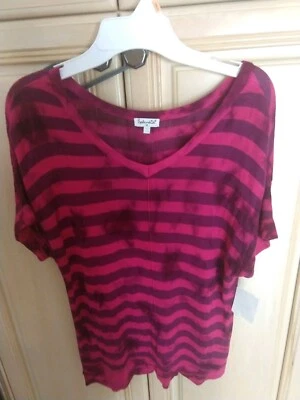 NWT SPENDID PINK STRIPED TIE DYE GIRLS V-NECK SHORT SLEEVE SWEATER, SIZE 12, $$$ - Image 1 of 4